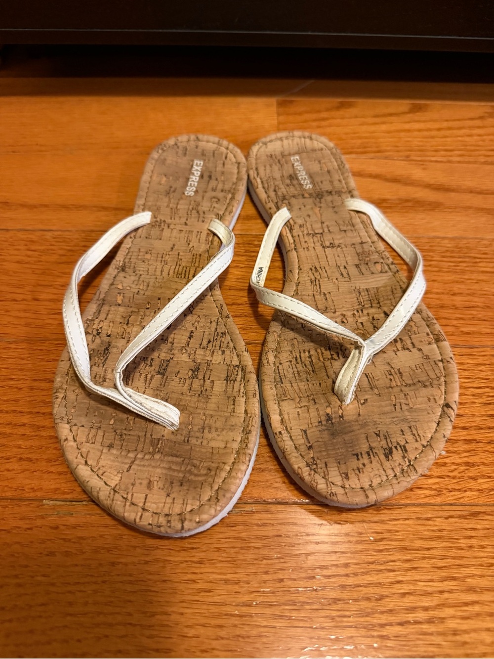 Express Women’s White Cork-Pattern Flip Flop Sandals